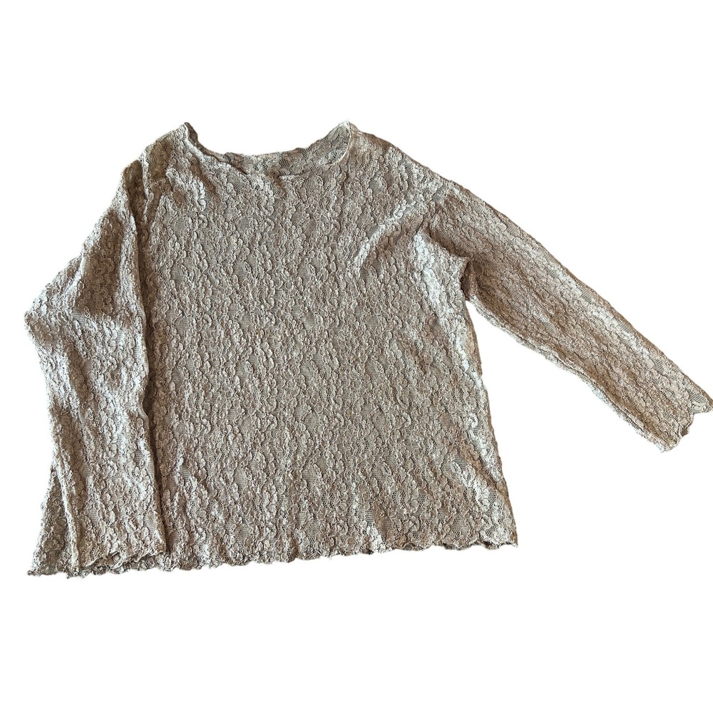 Vintage Lace Top Robin Kaplan Taupe Sheer Stretch Boho Fairy Grunge Romantic OS